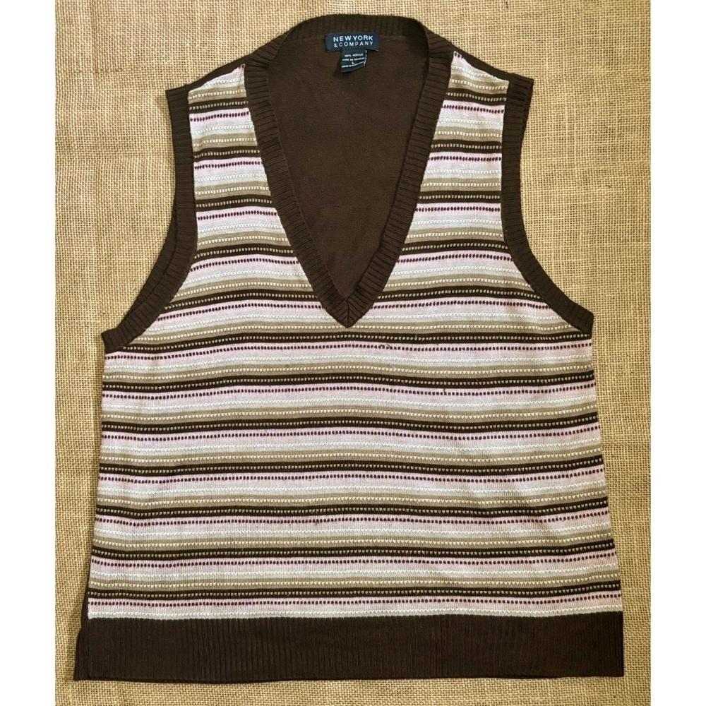 Beige Pink Brown Pullover Sweater Vest Size Large Cottage Core Fairy Grunge